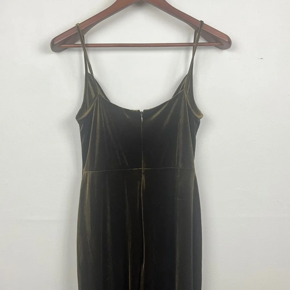 Just Taylor Olive Green Velvet Cowl Neck Maxi Dress Spaghetti Strap Size 2